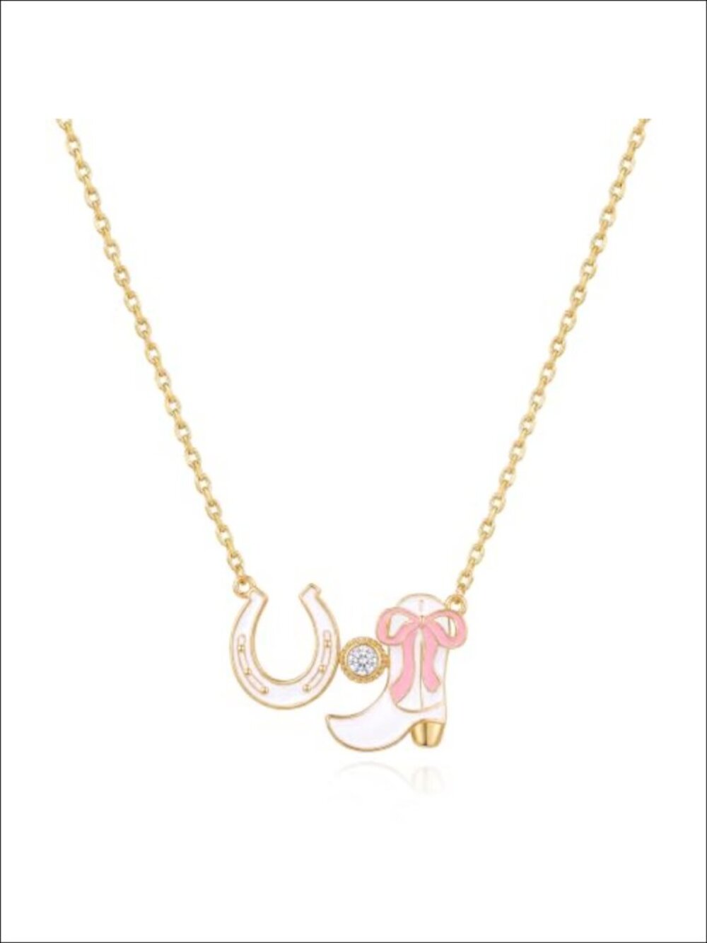 Western Cowgirl Pendant Necklace Horseshoe Boot Charm Gold-Toned Chain
